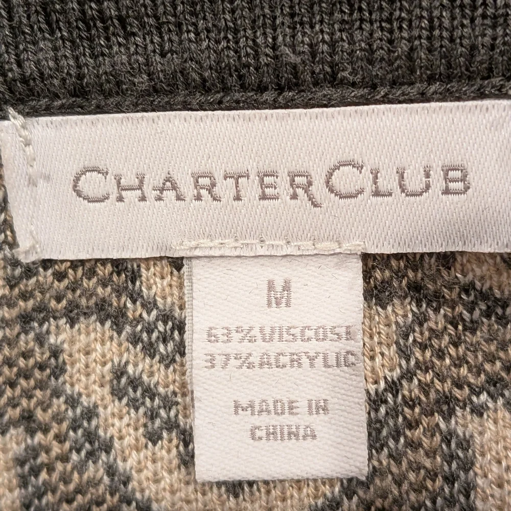 Charter Club Gray and Cream Patterned Sweater - L